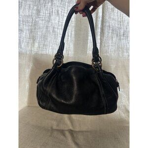Vintage Fossil Black Leather Bag – White Contrast Stitching Dual Handles Magneti